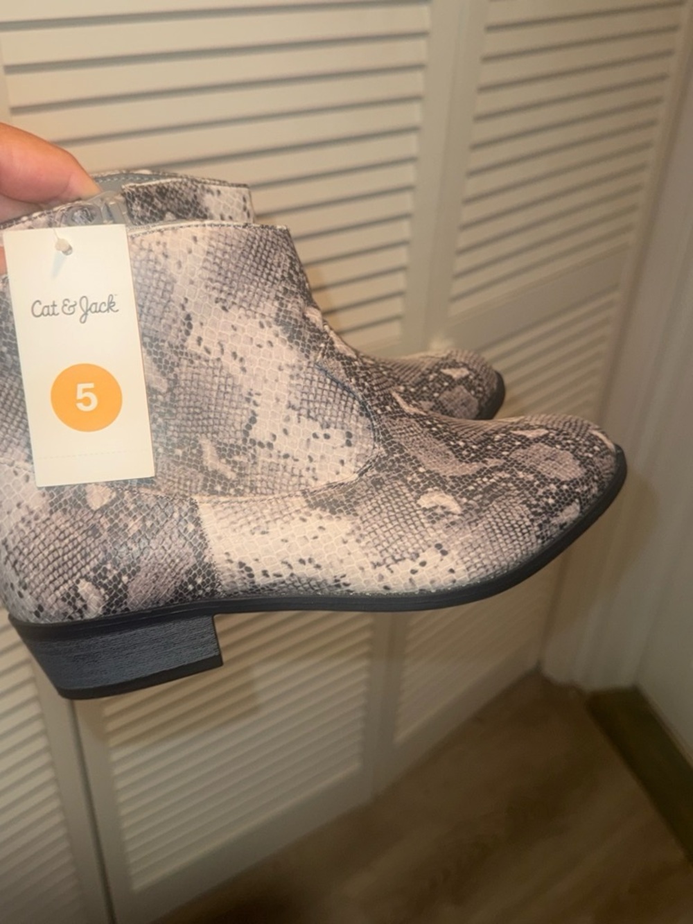 Cat & Jack Girls' Snake-Print Ankle Booties in Gray and Black